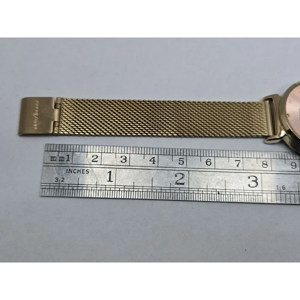 Chilli Beans Mae Natureza Womens Pink Dial Gold Tone Mesh 29mm Watch New Battery